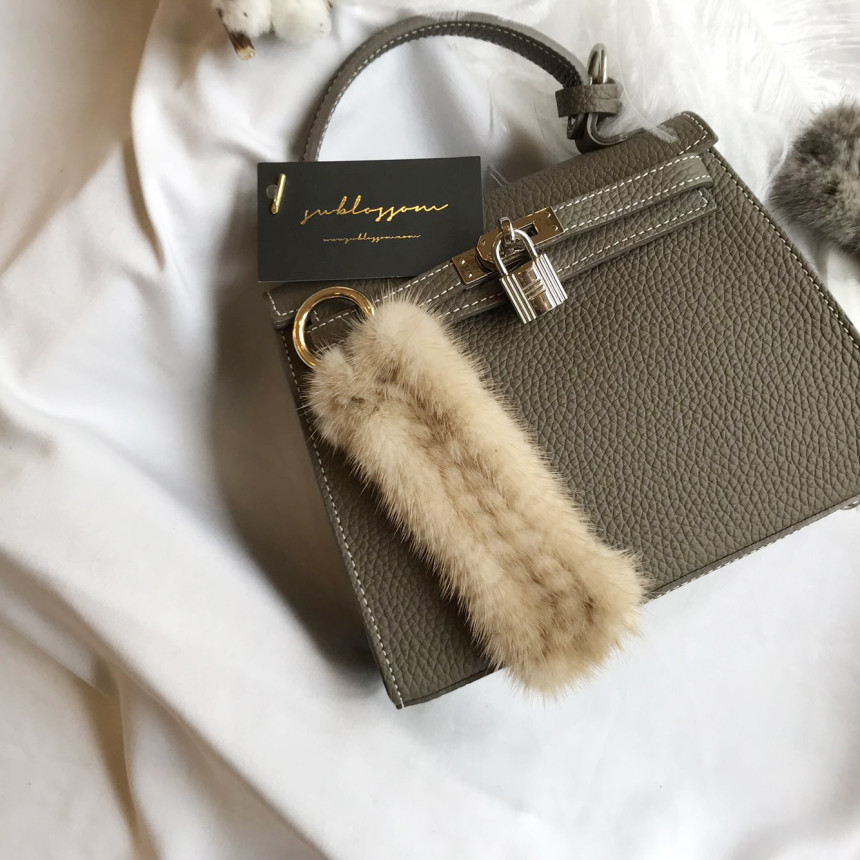 Handmade Natural Mink Keyring 2COL Real Fox Keyhol