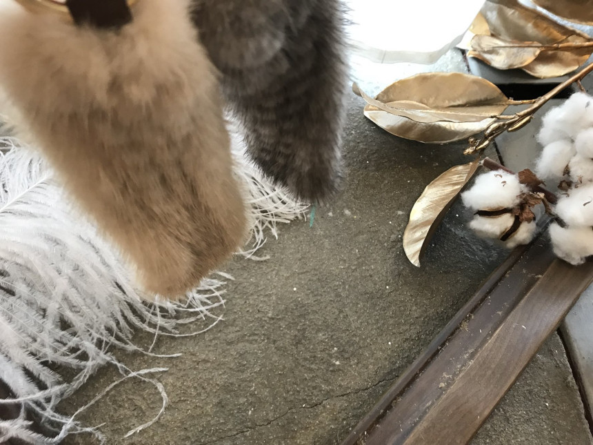 Handmade Natural Mink Keyring 2COL Real Fox Keyhol