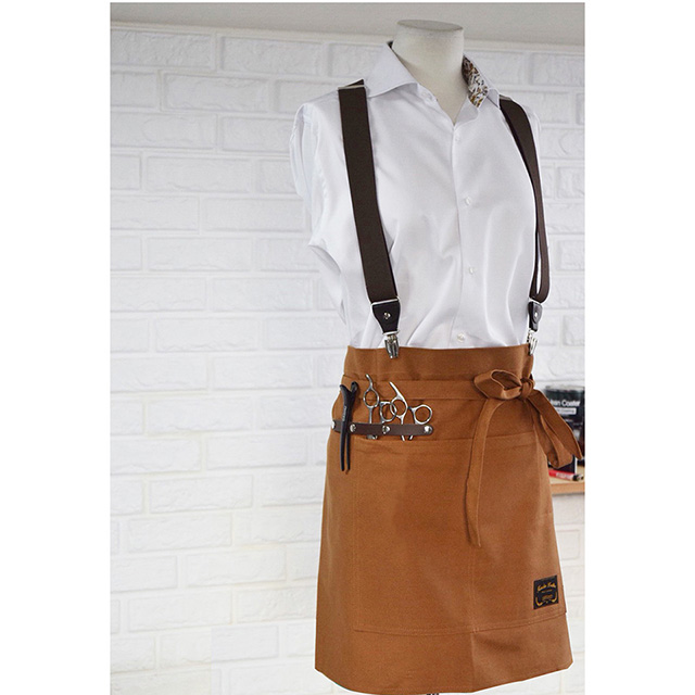 멜빵앞치마 칸데오레더 공방 미용실 카페 미용사 바리스타 앞치마 가죽 데님앞치마 브라운