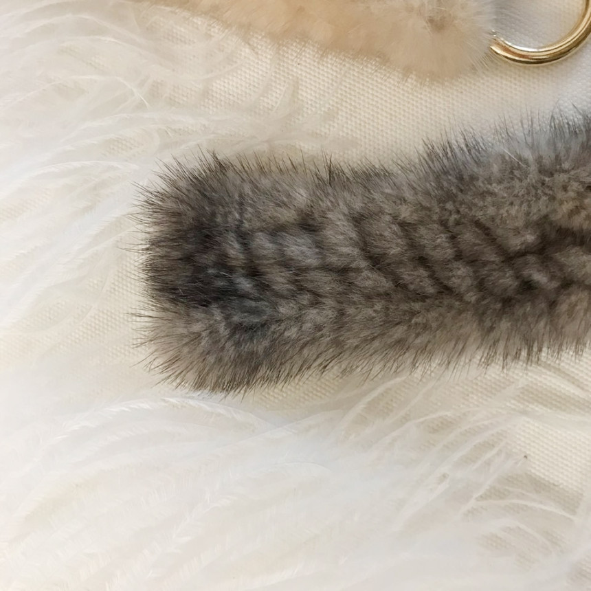 Handmade Natural Mink Keyring 2COL Real Fox Keyhol
