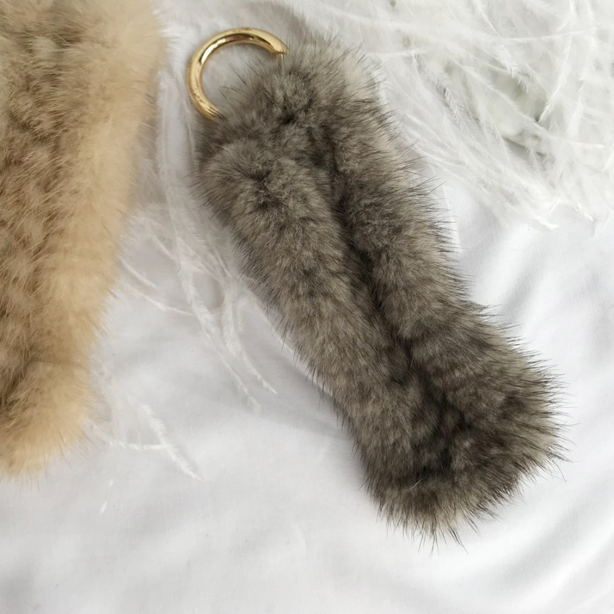 Handmade Natural Mink Keyring 2COL Real Fox Keyhol
