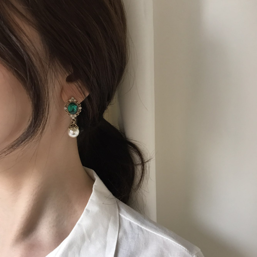 Rode L Antique Cubic Pearl Drop Earrings 4color St