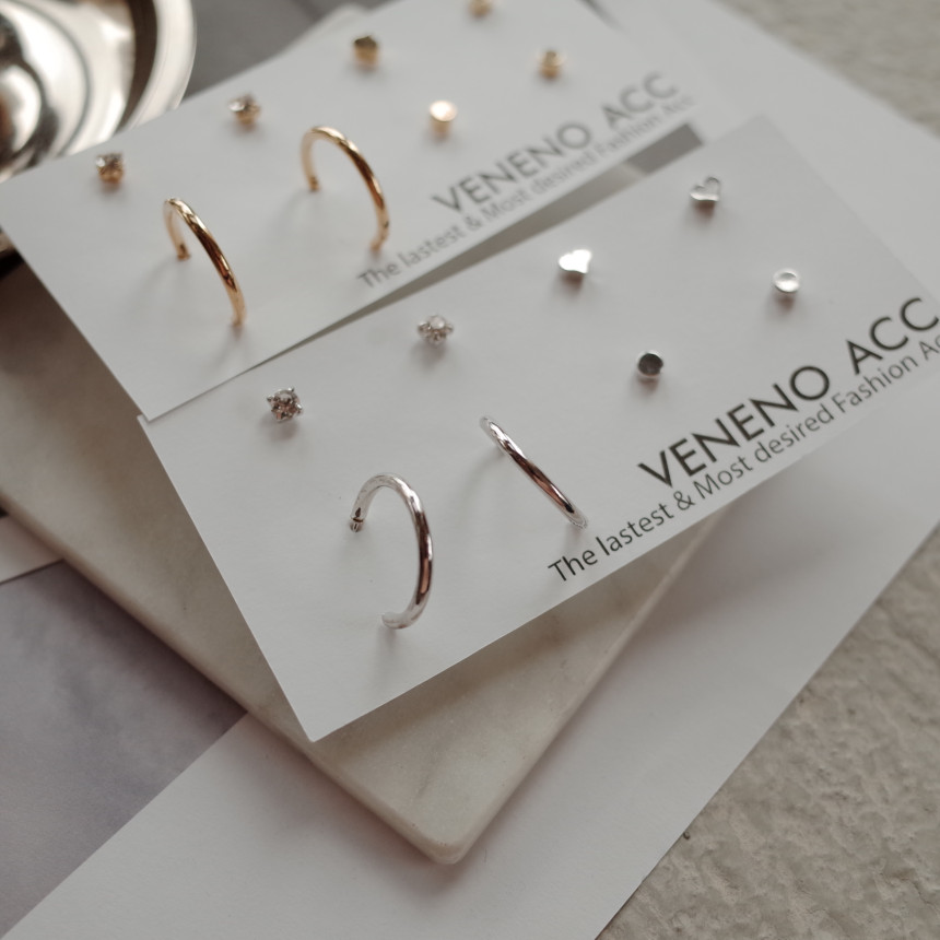 Bebe Heart 8SET Daily Simple Earrings Stylish Uniq