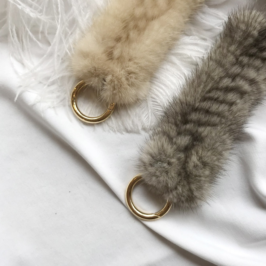 Handmade Natural Mink Keyring 2COL Real Fox Keyhol