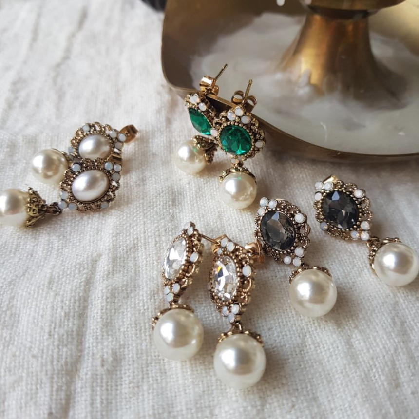 Rode L Antique Cubic Pearl Drop Earrings 4color St