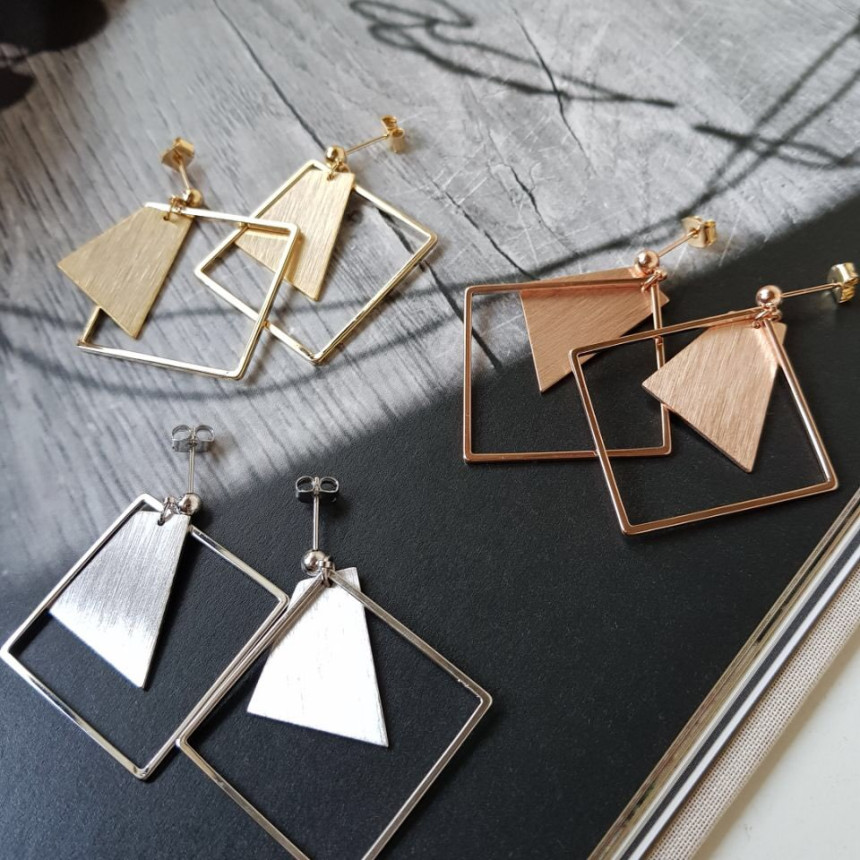 Curse Square Modern Drop Earrings 3color Unique an