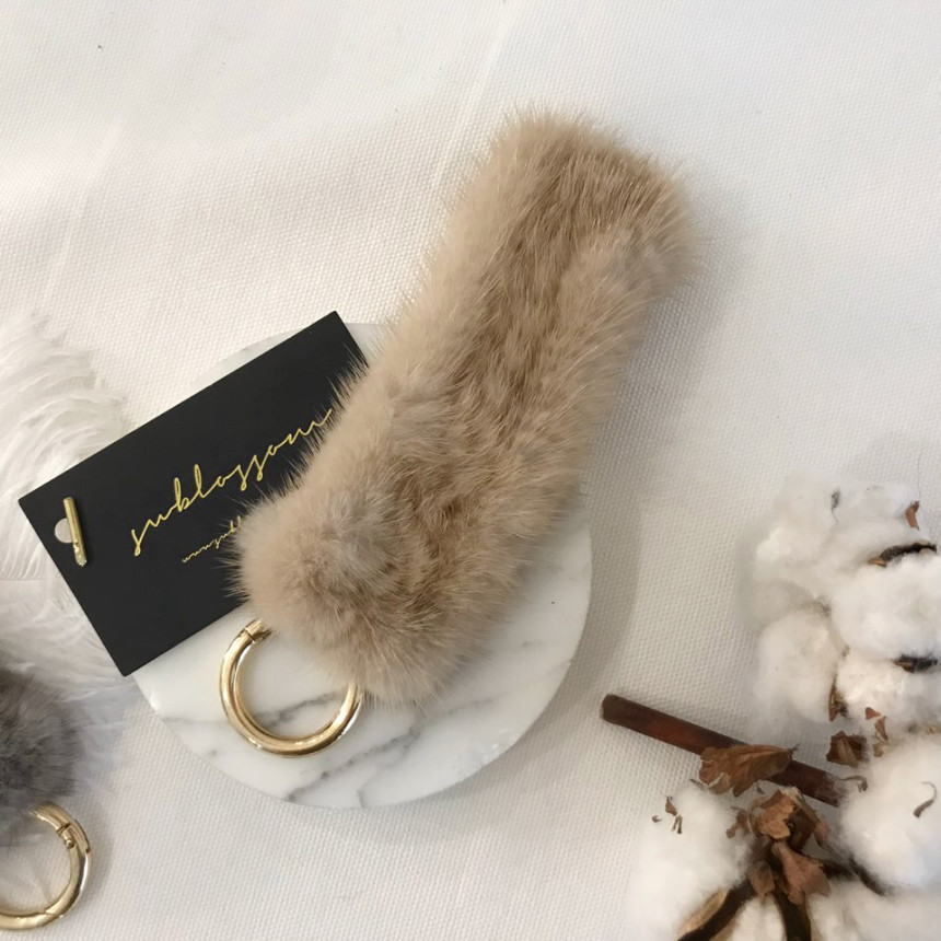 Handmade Natural Mink Keyring 2COL Real Fox Keyhol