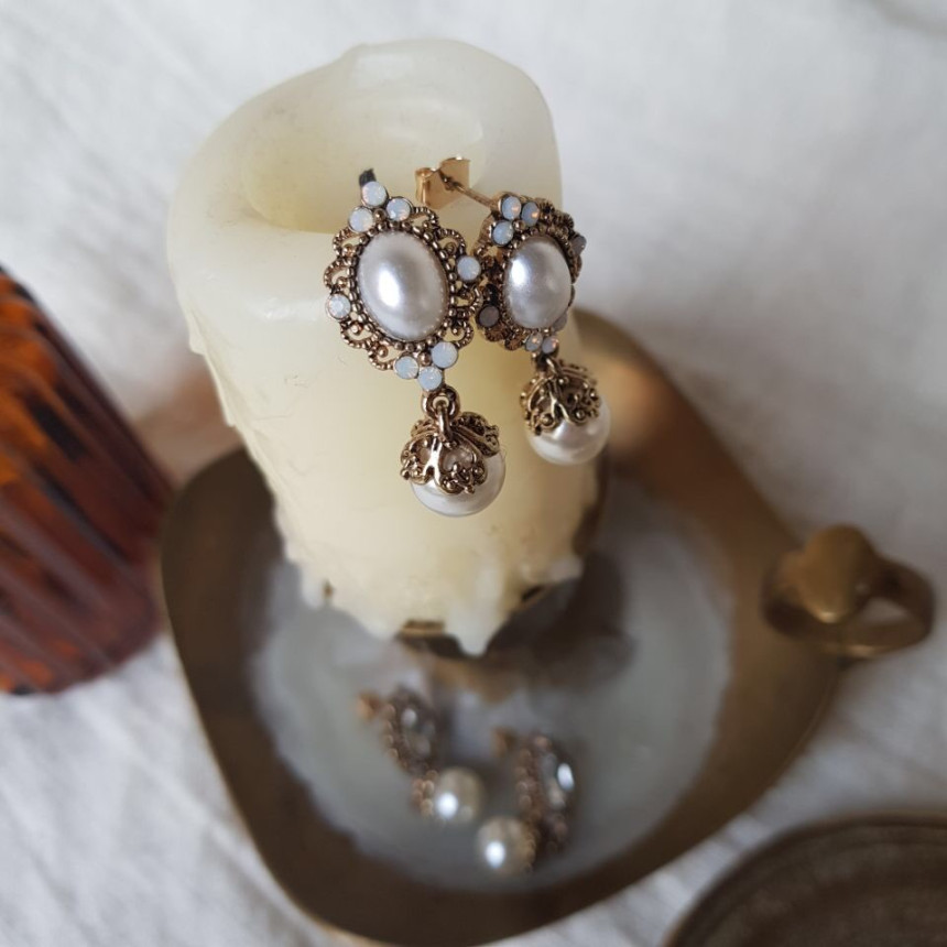 Rode L Antique Cubic Pearl Drop Earrings 4color St