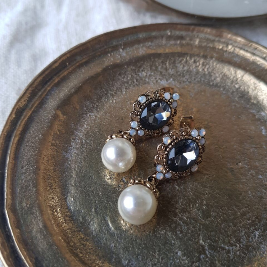 Rode L Antique Cubic Pearl Drop Earrings 4color St