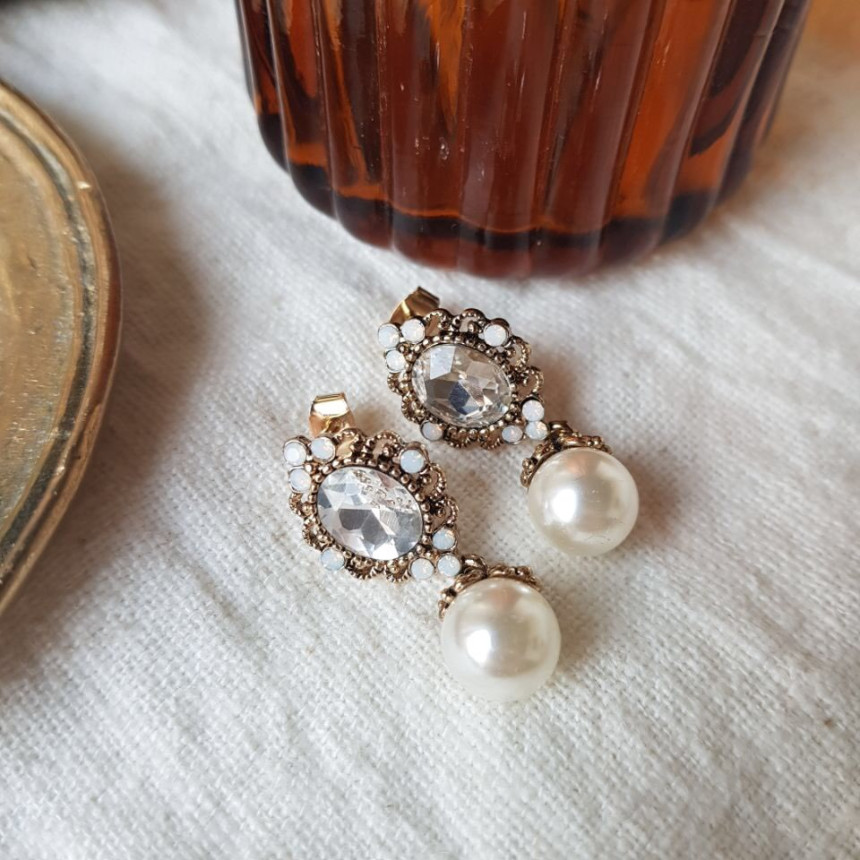 Rode L Antique Cubic Pearl Drop Earrings 4color St