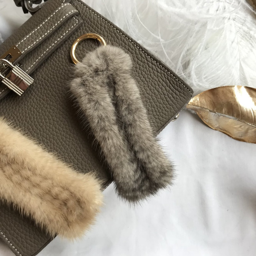 Handmade Natural Mink Keyring 2COL Real Fox Keyhol