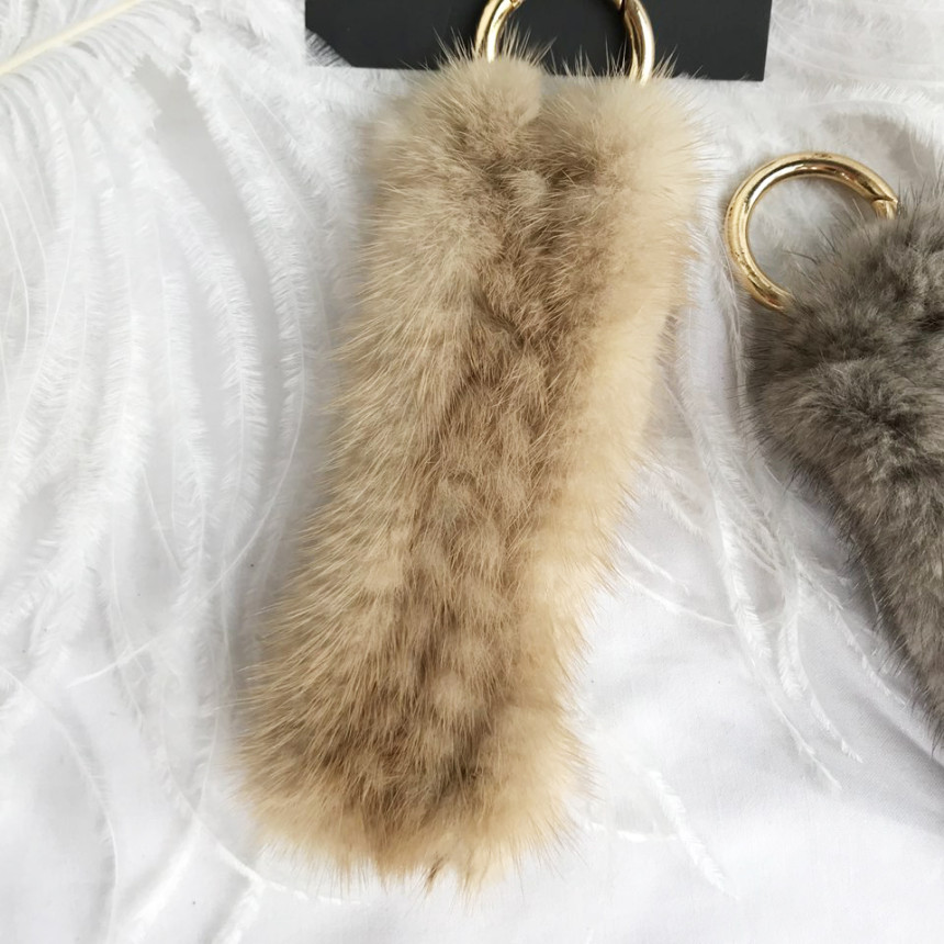 Handmade Natural Mink Keyring 2COL Real Fox Keyhol