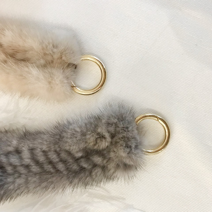 Handmade Natural Mink Keyring 2COL Real Fox Keyhol