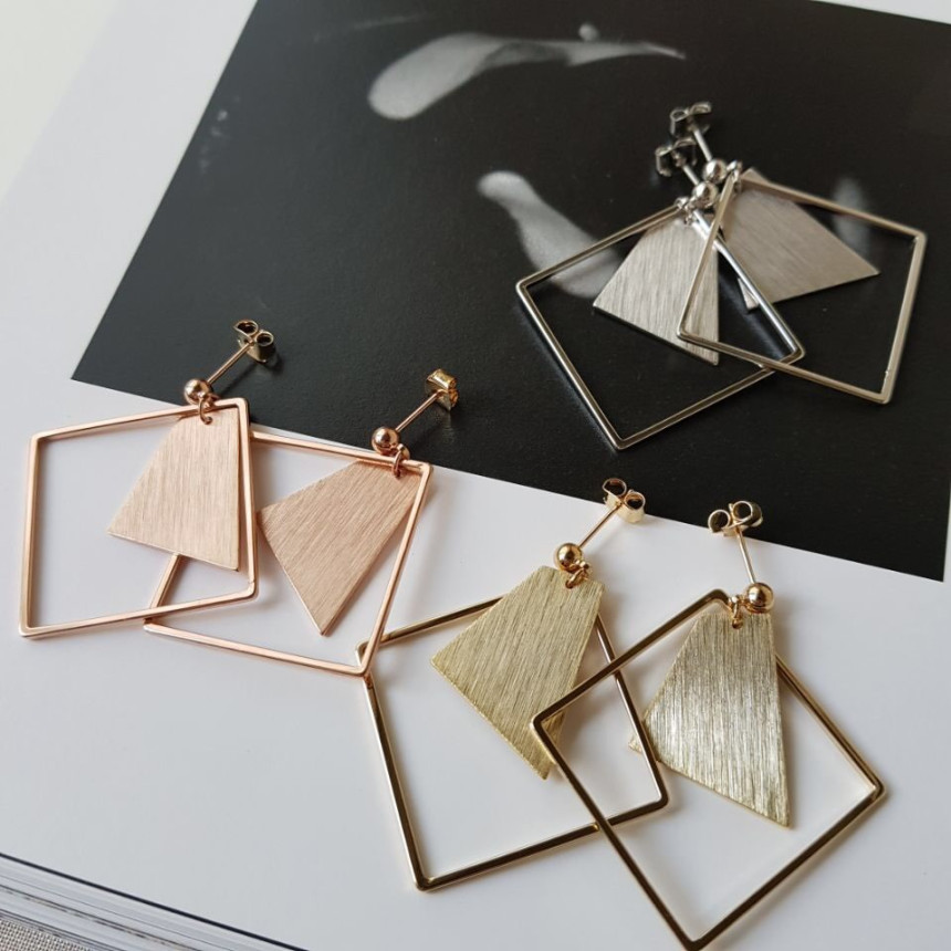 Curse Square Modern Drop Earrings 3color Unique an