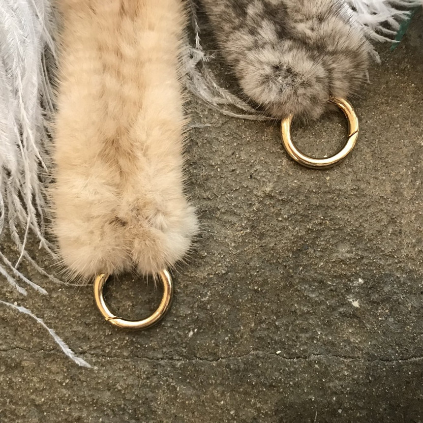 Handmade Natural Mink Keyring 2COL Real Fox Keyhol