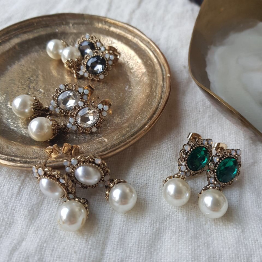 Rode L Antique Cubic Pearl Drop Earrings 4color St