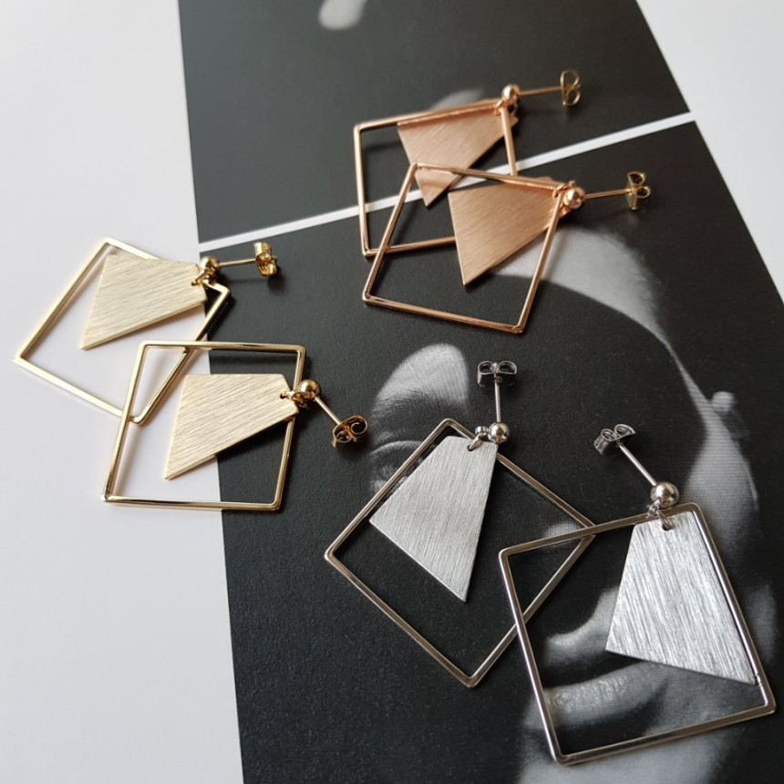 Curse Square Modern Drop Earrings 3color Unique an