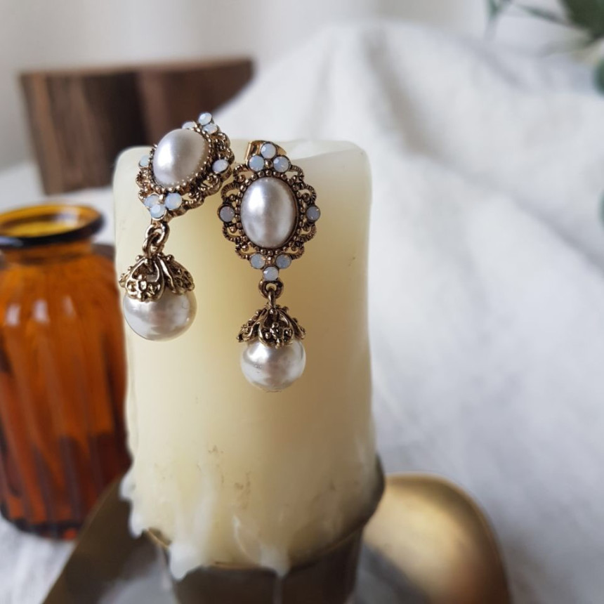 Rode L Antique Cubic Pearl Drop Earrings 4color St