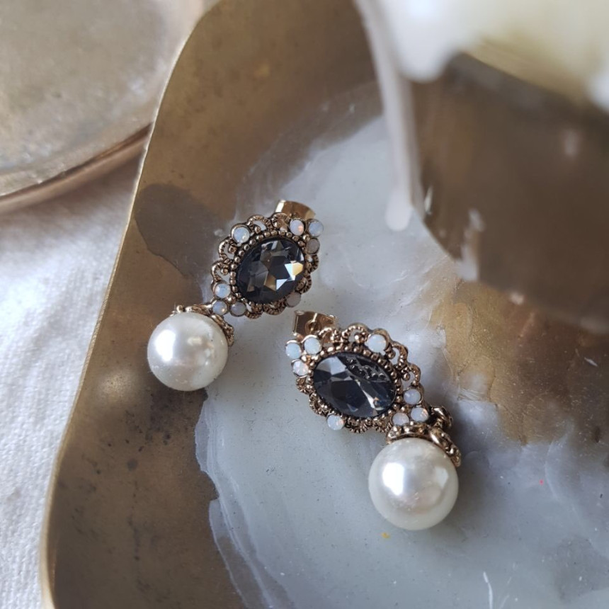 Rode L Antique Cubic Pearl Drop Earrings 4color St