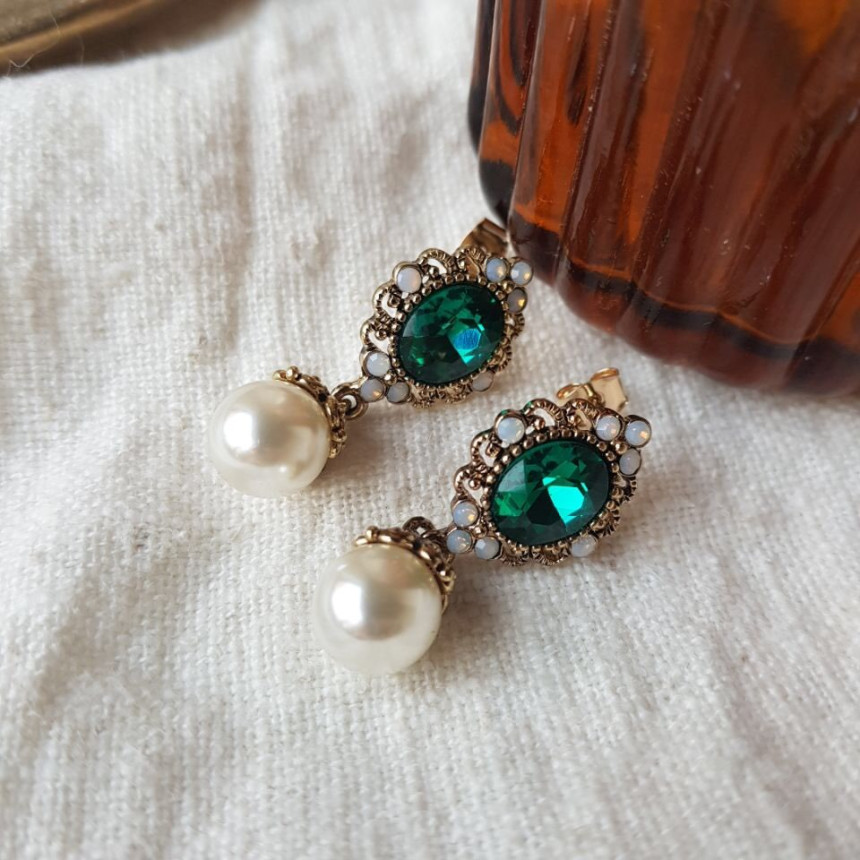 Rode L Antique Cubic Pearl Drop Earrings 4color St