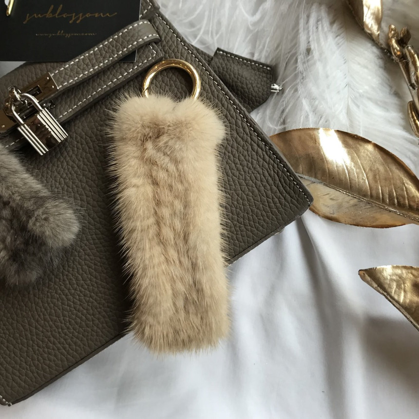 Handmade Natural Mink Keyring 2COL Real Fox Keyhol
