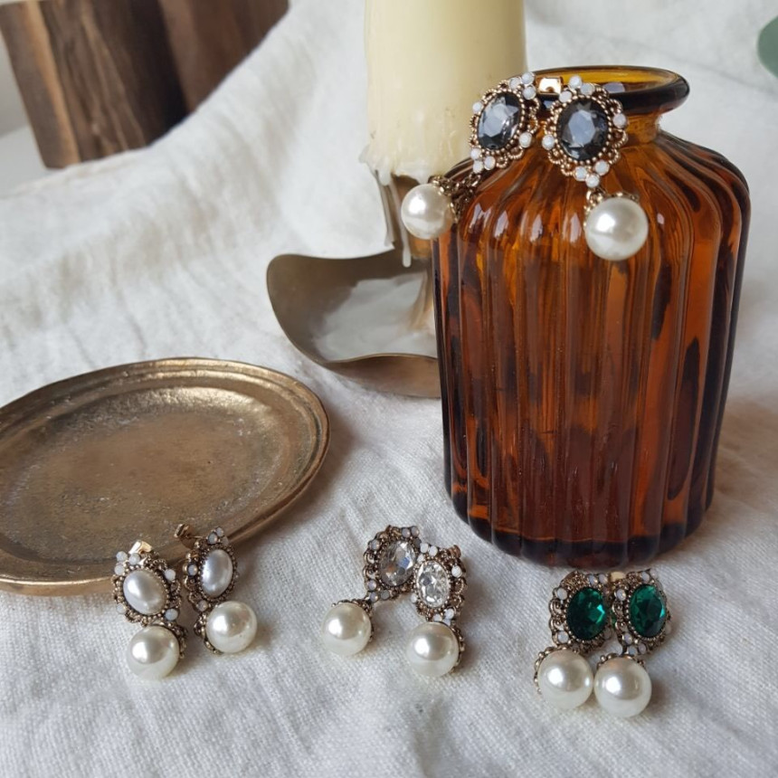 Rode L Antique Cubic Pearl Drop Earrings 4color St