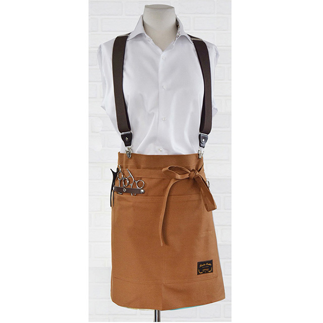멜빵앞치마 칸데오레더 공방 미용실 카페 미용사 바리스타 앞치마 가죽 데님앞치마 브라운
