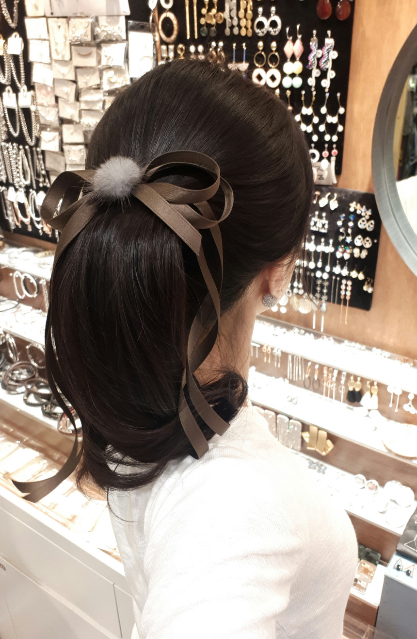 Hair Accessories Thin Line Matte Tail Ribbon Cente