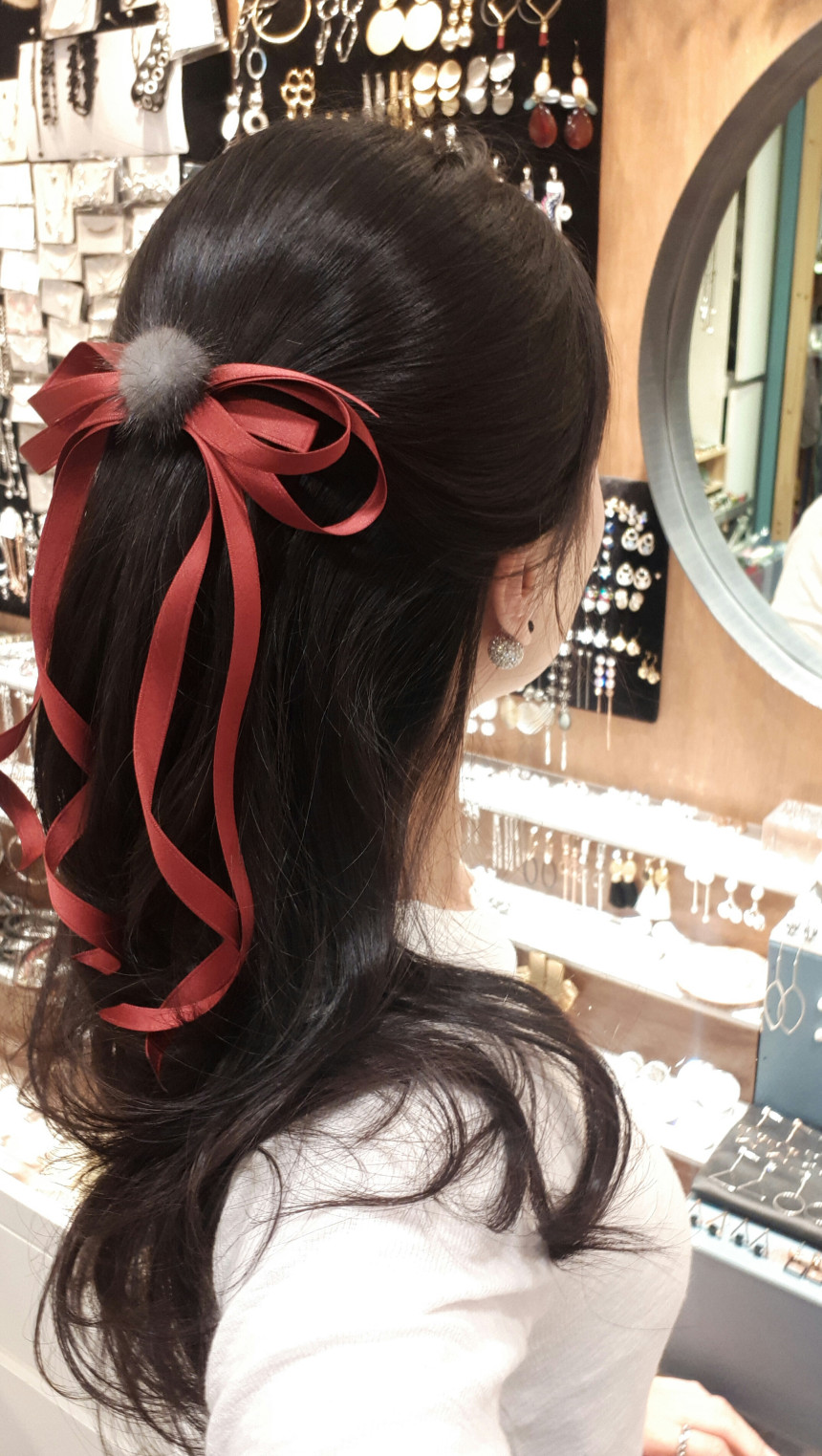 Hair Accessories Thin Line Matte Tail Ribbon Cente