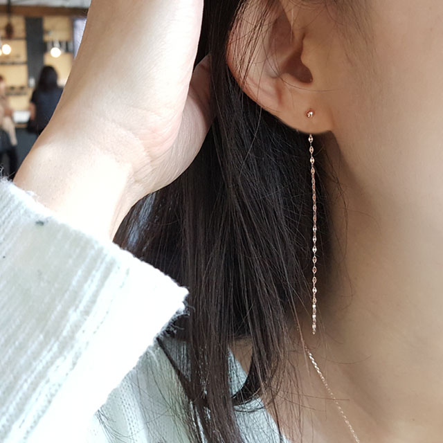롱 체인 드롭 14k 피어싱 한쪽 귀걸이 - 상세 이미지 3