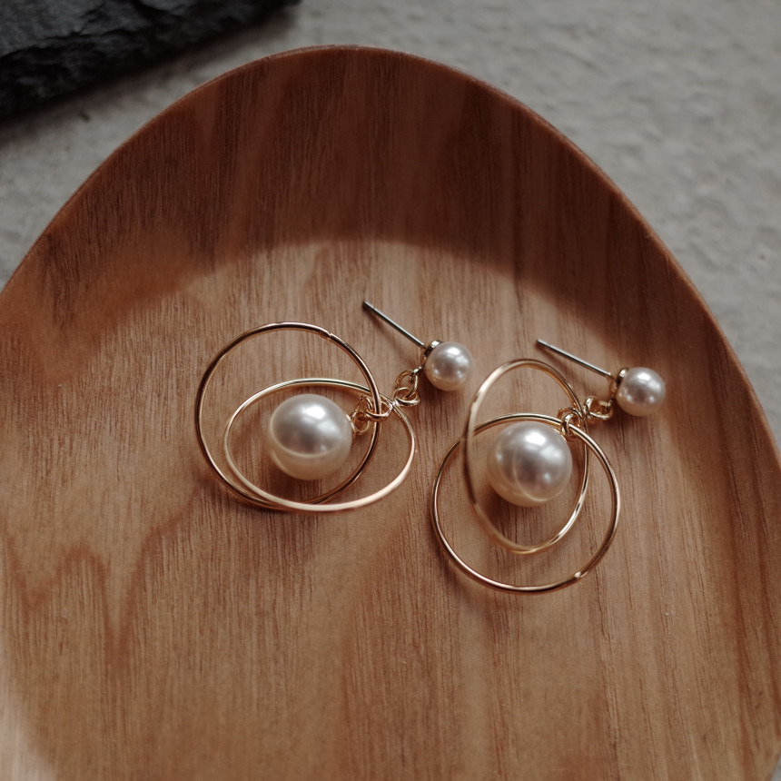 NO.45 Swarovski Round Round Pearl Drop Earrings Ha