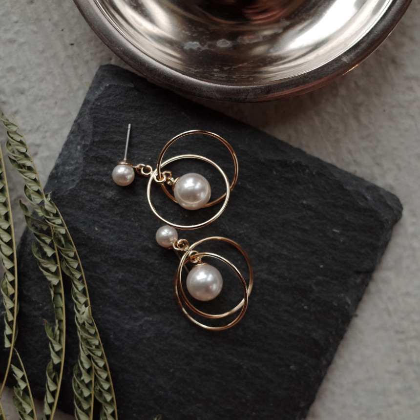 NO.45 Swarovski Round Round Pearl Drop Earrings Ha