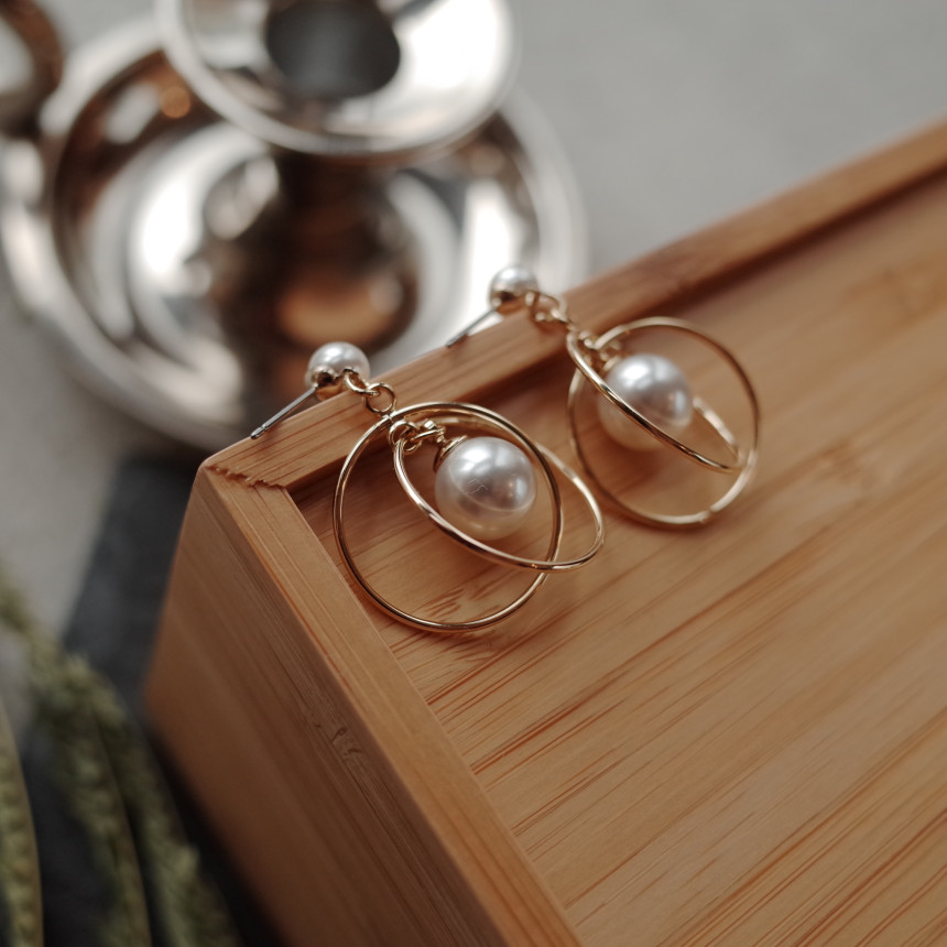 NO.45 Swarovski Round Round Pearl Drop Earrings Ha