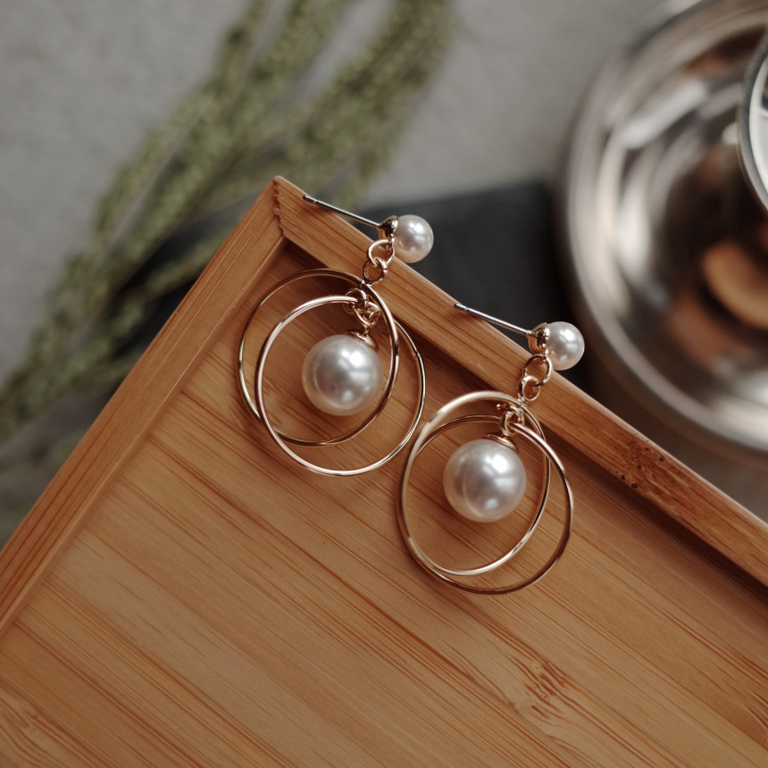 NO.45 Swarovski Round Round Pearl Drop Earrings Ha