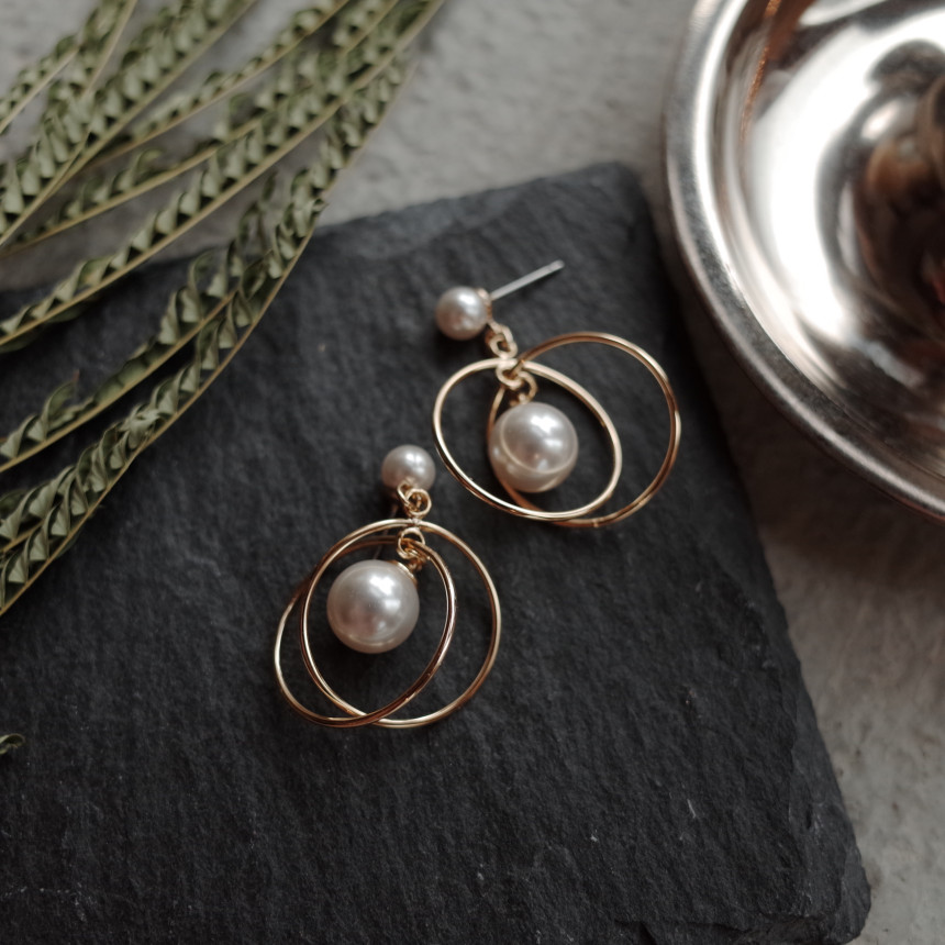 NO.45 Swarovski Round Round Pearl Drop Earrings Ha