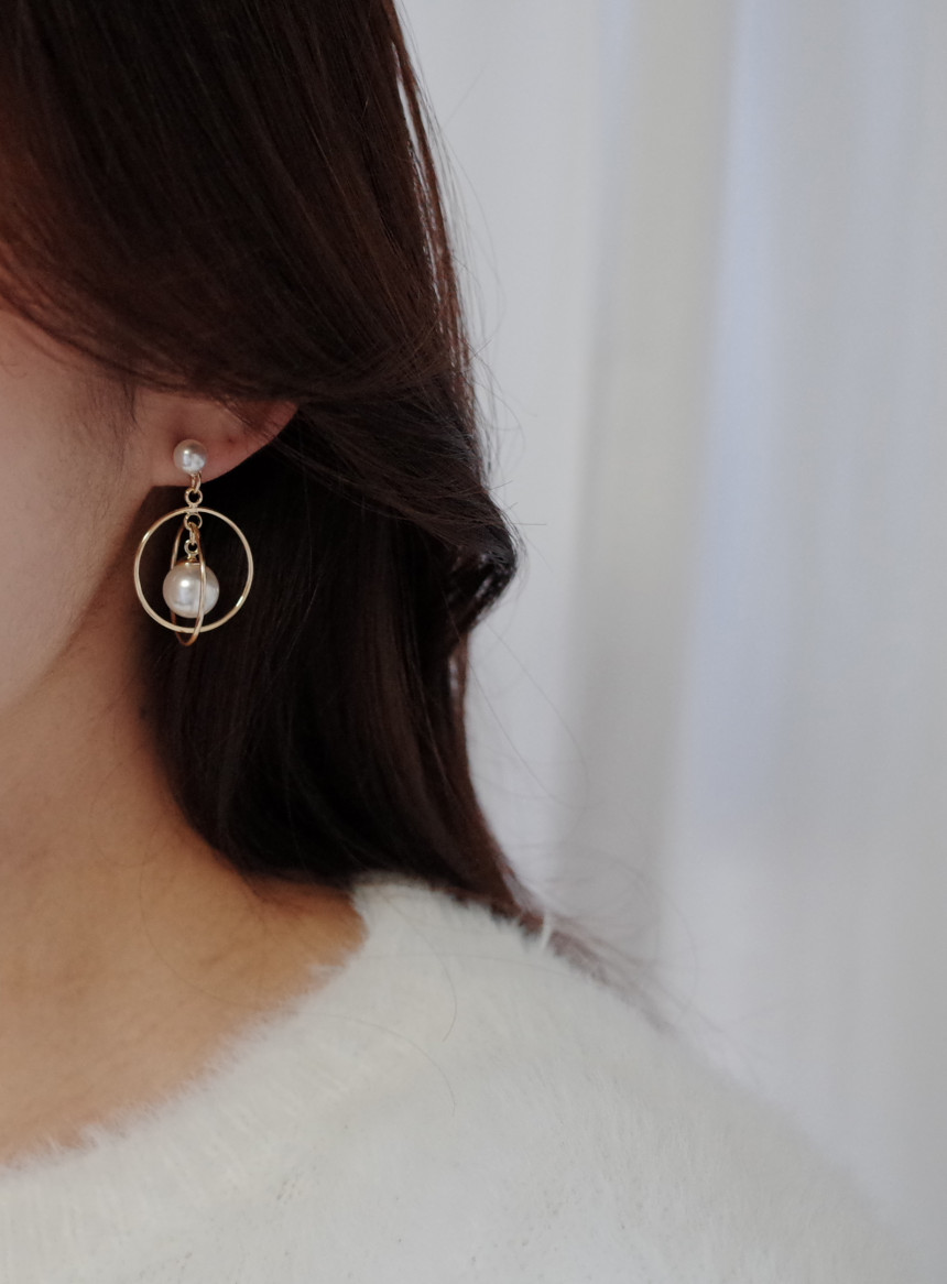 NO.45 Swarovski Round Round Pearl Drop Earrings Ha