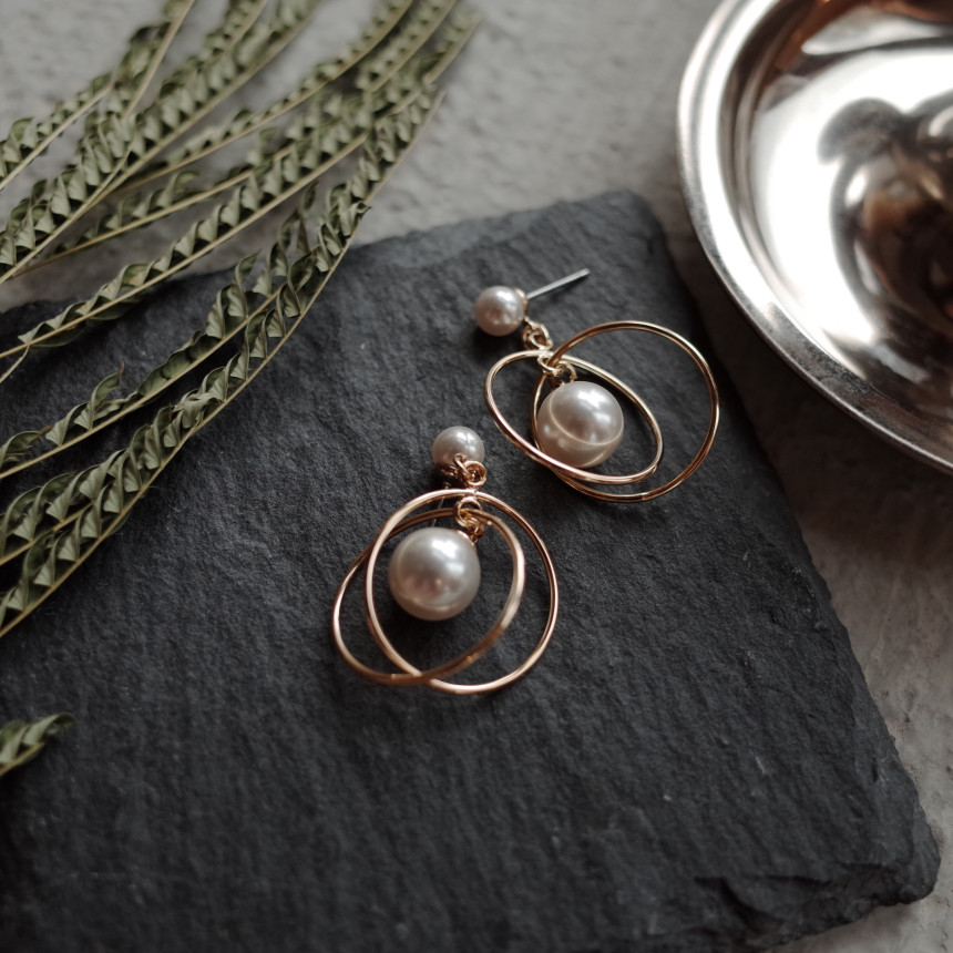 NO.45 Swarovski Round Round Pearl Drop Earrings Ha