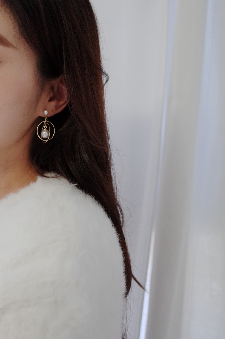 NO.45 Swarovski Round Round Pearl Drop Earrings Ha