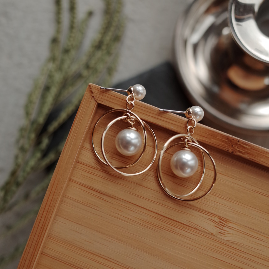 NO.45 Swarovski Round Round Pearl Drop Earrings Ha