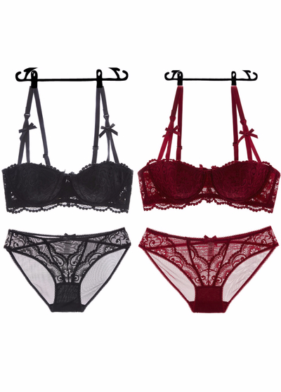 Sexy lace half cup bra set singlet pants woman und