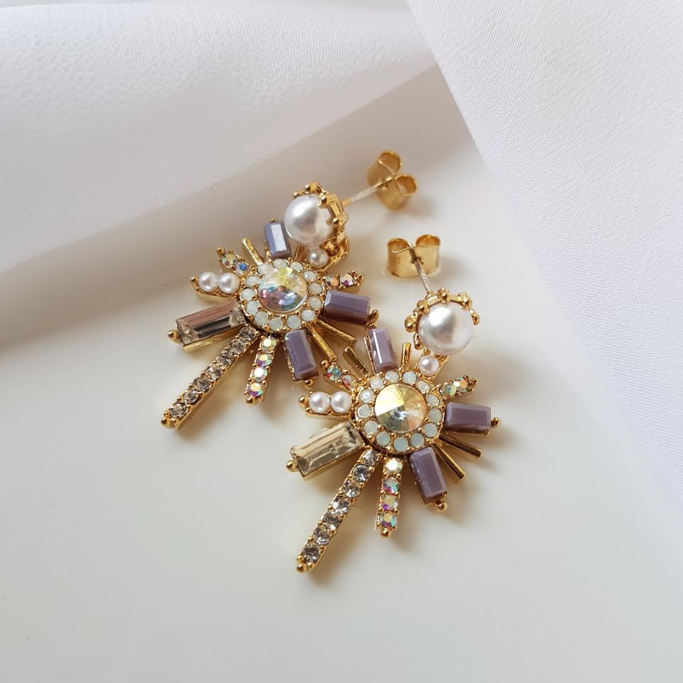 Pearl crystal drop earrings 3color trendy styling 