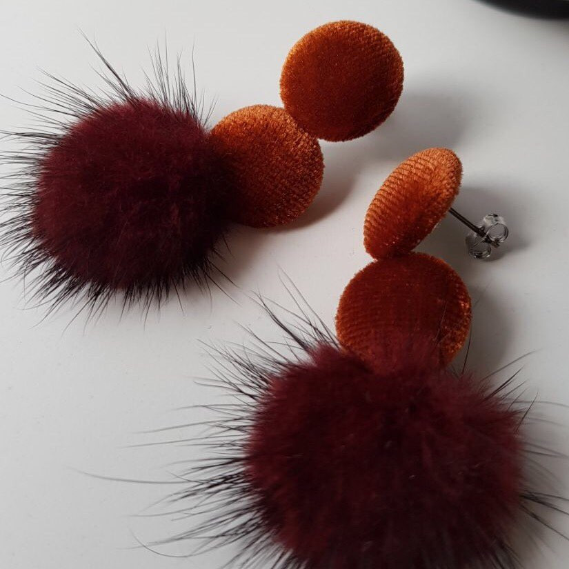 Angor Mink Velvet Drop Earrings 3color Belted Look
