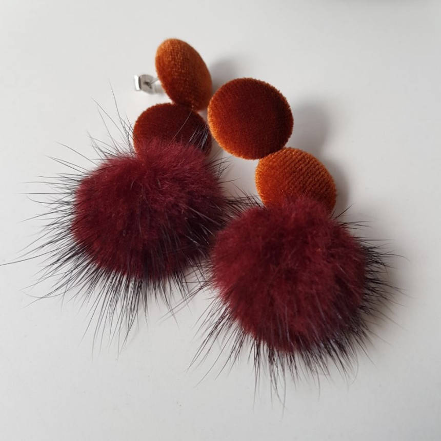 Angor Mink Velvet Drop Earrings 3color Belted Look