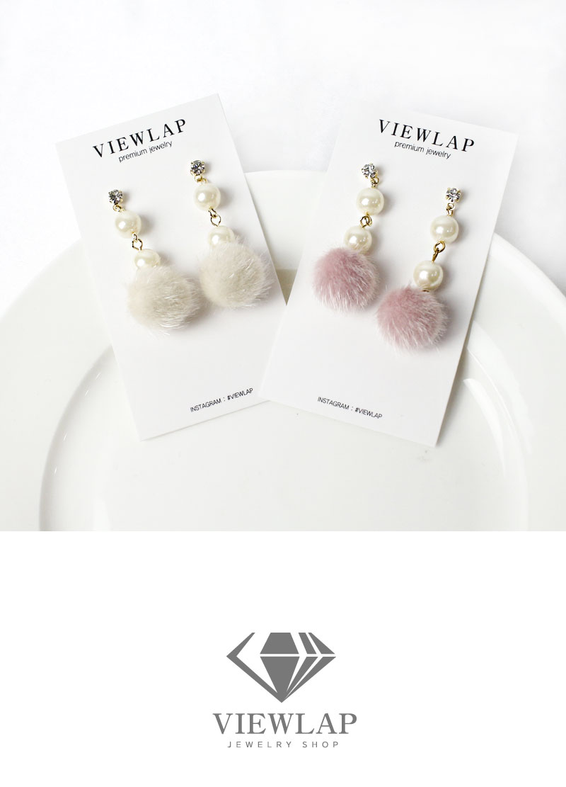 Mink Pom foam drop earrings ear canal available fe