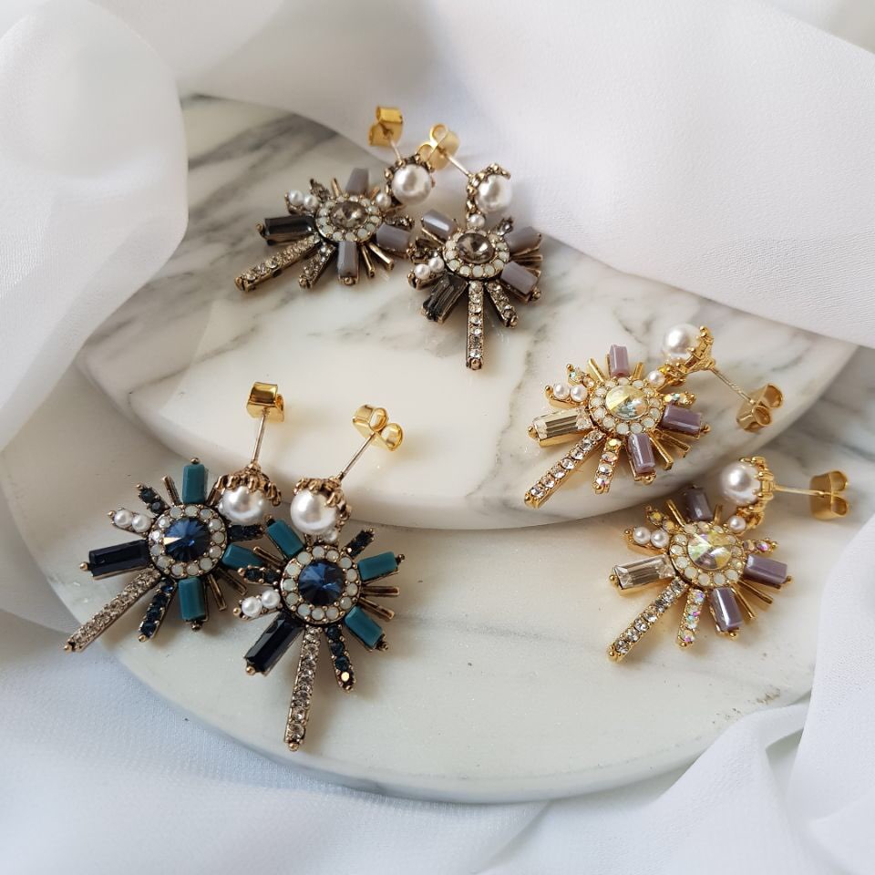 Pearl crystal drop earrings 3color trendy styling 