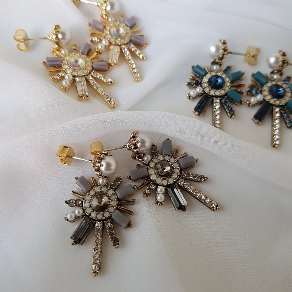 Pearl crystal drop earrings 3color trendy styling 