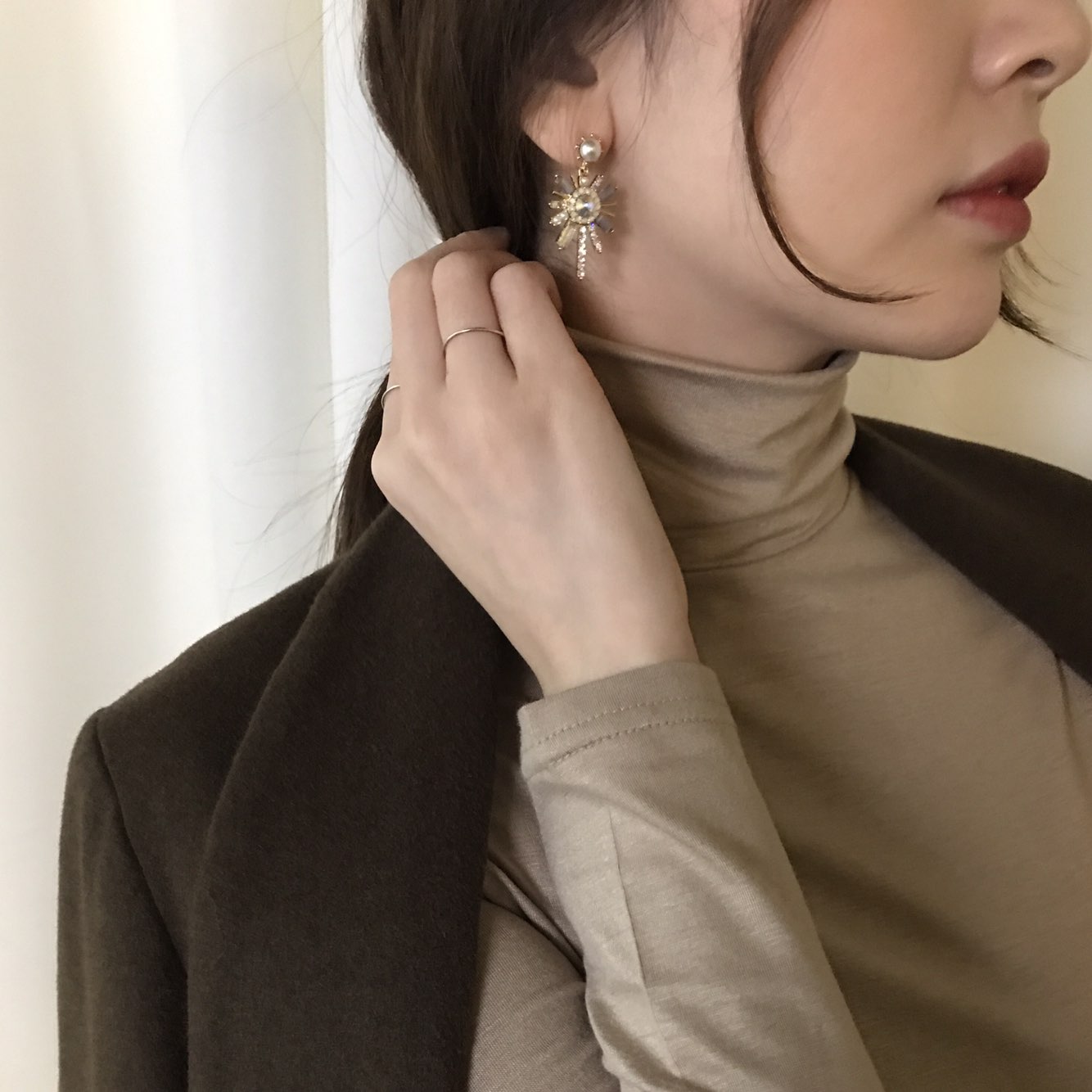 Pearl crystal drop earrings 3color trendy styling 