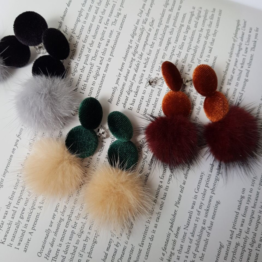 Angor Mink Velvet Drop Earrings 3color Belted Look