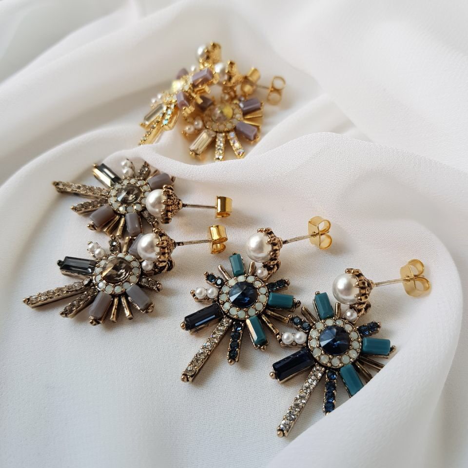 Pearl crystal drop earrings 3color trendy styling 