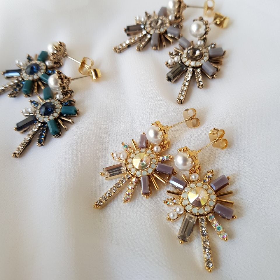 Pearl crystal drop earrings 3color trendy styling 